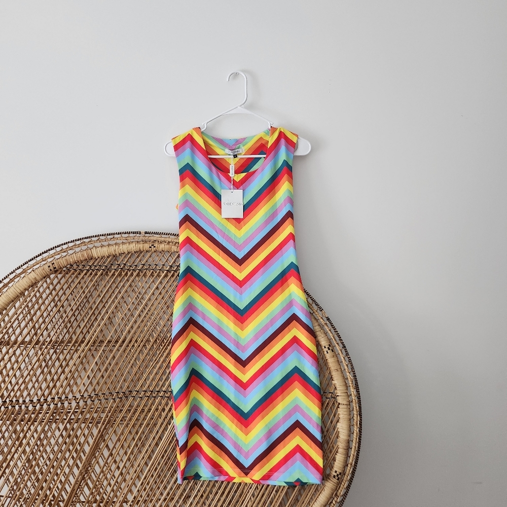 VALENTINO rainbow chevron dress M